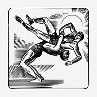 Vintage wrestling sports hand drawn illustration. Free public domain CC0 image.