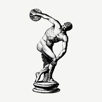 Discus athlete statue drawing, vintage illustration psd. Free public domain CC0 image.