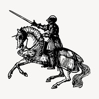 Knight on horse clipart, vintage illustration vector. Free public domain CC0 image.