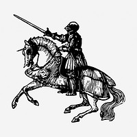 Knight on horse hand drawn illustration. Free public domain CC0 image.