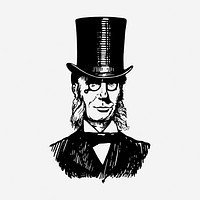 Vintage top hat man hand drawn illustration. Free public domain CC0 image.