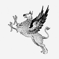 Griffin mythical animal hand drawn illustration. Free public domain CC0 image.