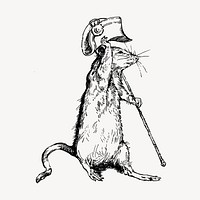 Mouse with hat clipart, vintage illustration vector. Free public domain CC0 image.