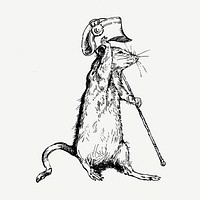 Mouse with hat collage element, vintage illustration psd. Free public domain CC0 image.