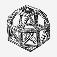 Da Vinci's Rhombicuboctahedron hand drawn illustration. Free public domain CC0 image.