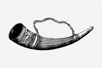 Vintage viking horn hand drawn illustration. Free public domain CC0 image.