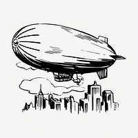 Blimp airship collage element, vintage illustration psd. Free public domain CC0 image.