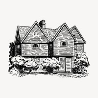 Wooden house clipart, vintage illustration vector. Free public domain CC0 image.