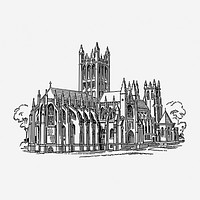 Gothic cathedral hand drawn illustration. Free public domain CC0 image.