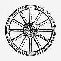 Vintage wooden wheel hand drawn illustration. Free public domain CC0 image.