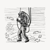 Scuba diver clipart, vintage illustration vector. Free public domain CC0 image.