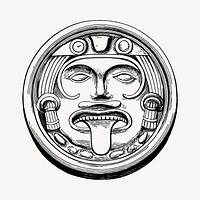 Aztec sun stone drawing, vintage hand drawn illustration vector. Free public domain CC0 image.