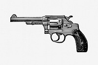 Vintage roulette gun, weapon drawing. Free public domain CC0 image.