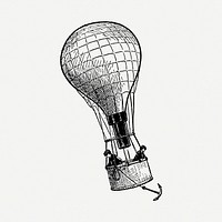 Hot air balloon drawing, vintage illustration psd. Free public domain CC0 image.
