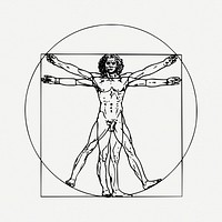 Leonardo da Vinci inspired Vitruvian man drawing, human anatomy illustration psd. Free public domain CC0 image.