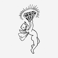 Vintage cherub holding diamond hand drawn illustration. Free public domain CC0 image.