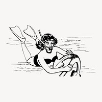 Woman scuba diving clipart, vintage illustration vector. Free public domain CC0 image.