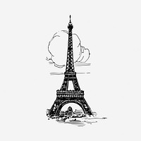 Paris Eiffel Tower drawing, tourist attraction in France. Free public domain CC0 image.