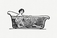 Woman taking bath clipart, vintage illustration psd. Free public domain CC0 image.