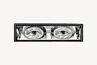 Glasses eyes watching man drawing, vintage illustration vector. Free public domain CC0 image.