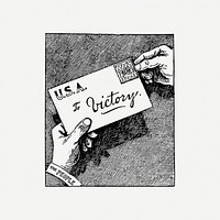 USA to victory letter drawing, vintage illustration psd. Free public domain CC0 image.
