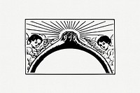 Cherubs ring frame drawing, vintage illustration psd. Free public domain CC0 image.