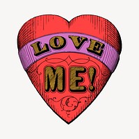 Love me heart badge clipart, vintage illustration vector. Free public domain CC0 image.