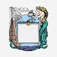 Vintage mermaid frame hand drawn illustration. Free public domain CC0 image.