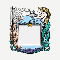 Mermaid frame collage element, vintage illustration psd. Free public domain CC0 image.