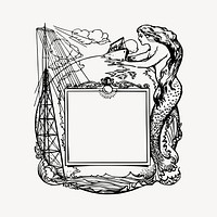 Mermaid frame drawing, vintage hand drawn illustration vector. Free public domain CC0 image.