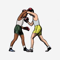 Vintage boxers fighting clipart, sport illustration. Free public domain CC0 image.