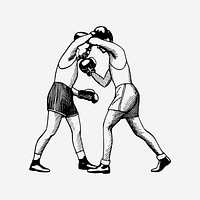 Vintage boxers fighting drawing, sport illustration. Free public domain CC0 image.