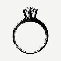 Diamond ring drawing, vintage jewelry illustration psd. Free public domain CC0 image.