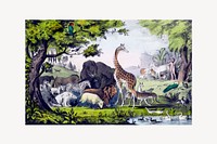 Adam naming animals, vintage illustration vector. Free public domain CC0 image.