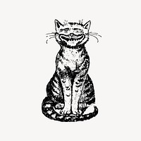 Smiling cat sticker, vintage animal illustration vector. Free public domain CC0 image.