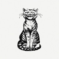 Smiling cat sticker, vintage animal illustration psd. Free public domain CC0 image.