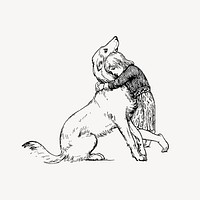 Girl hugging dog clipart, vintage animal illustration vector. Free public domain CC0 image.