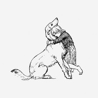 Girl hugging dog clipart, vintage animal illustration. Free public domain CC0 image.
