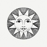 Celestial sun drawing, vintage illustration psd. Free public domain CC0 image.