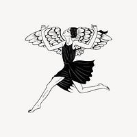 Jumping angel drawing, woman vintage illustration vector. Free public domain CC0 image.