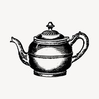 Teapot drawing clipart, vintage object illustration vector. Free public domain CC0 image.