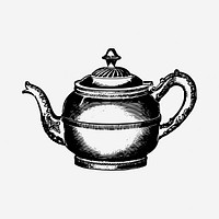 Vintage teapot drawing, object illustration. Free public domain CC0 image.