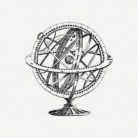 Armillary sphere drawing, vintage illustration psd. Free public domain CC0 image.