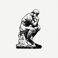 Thinking man statue drawing, vintage illustration psd. Free public domain CC0 image.