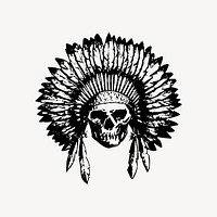 Native American skull drawing clipart, vintage illustration vector. Free public domain CC0 image.