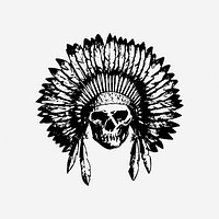 Vintage Native American skull hand drawn illustration. Free public domain CC0 image.