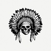 Native American skull drawing, vintage illustration psd. Free public domain CC0 image.