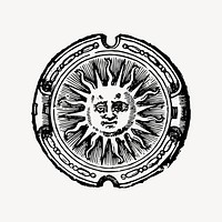 Sun face badge clipart, celestial art illustration vector. Free public domain CC0 image.