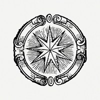 Star badge drawing, celestial art illustration psd. Free public domain CC0 image.