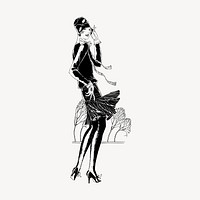 Flapper lady hand drawn clipart, fashion illustration vector. Free public domain CC0 image.